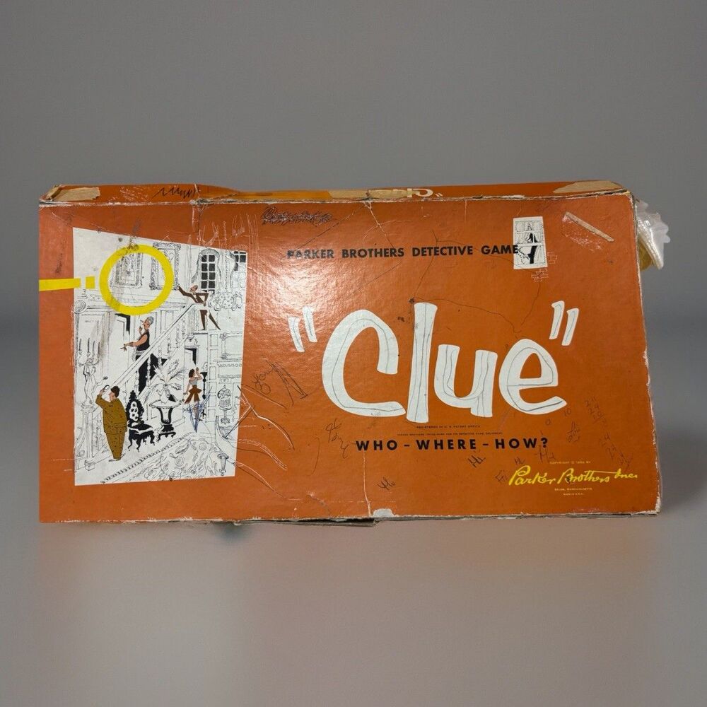 Vintage 1956 Parker Brothers Clue Detective Board Game COMPLETE Wooden Pieces